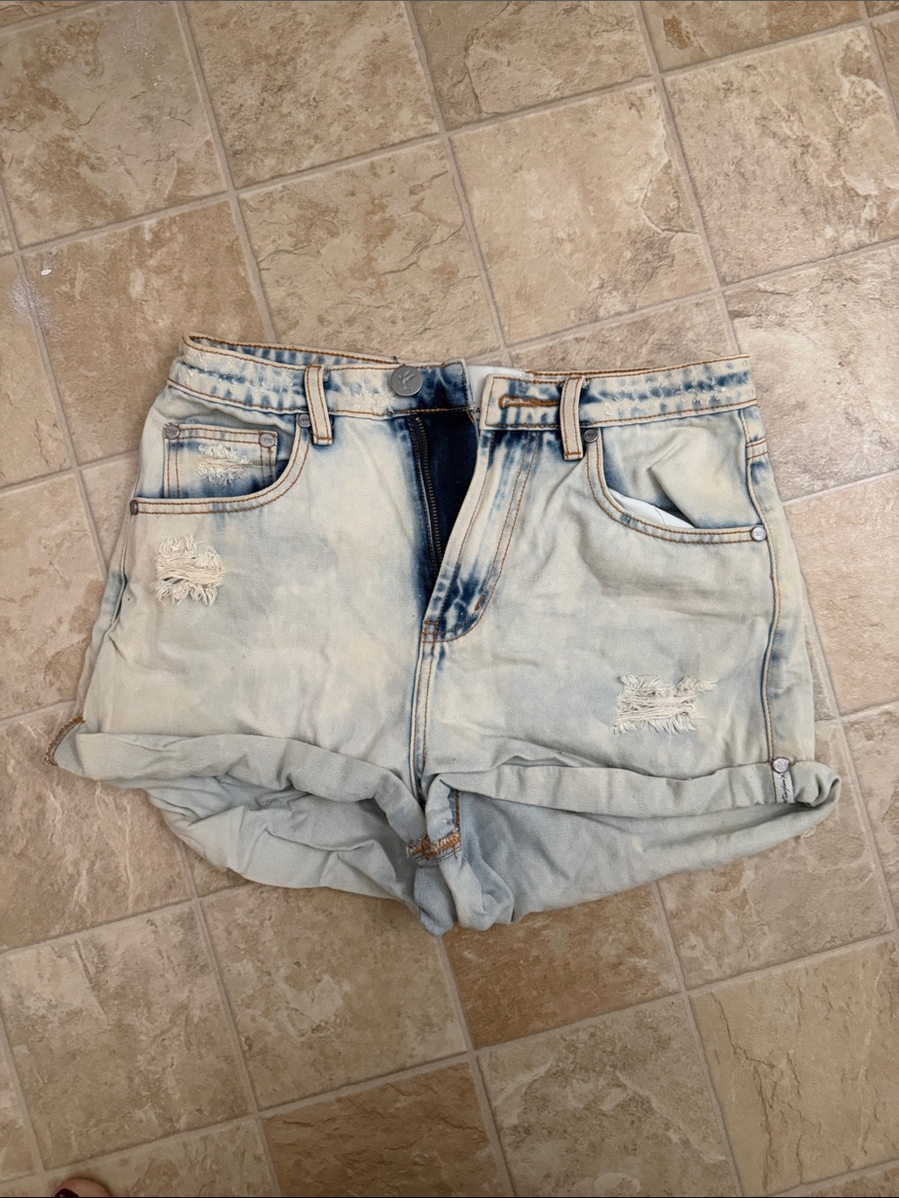 Light Wash Denim High-Rise Rolled Hem Shorts